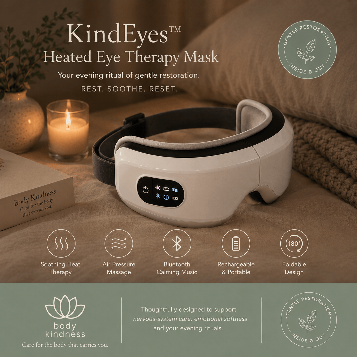 KindEyes™ Heated Eye Therapy Mask - Rechargeable & with Bluetooth